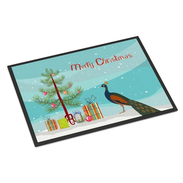 Carolines Treasures Indian Peacock Peafowl Christmas Indoor or Outdoor Mat, 24 x 36 in. BB9292JMAT - main